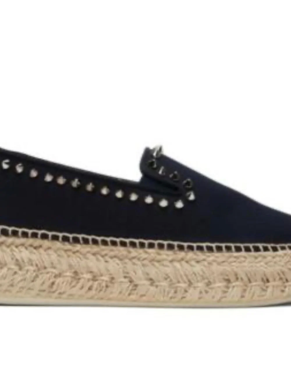 Christian Louboutin Espaboat Flat Toile Obscur Dark Navy Blue Silver Spike 39